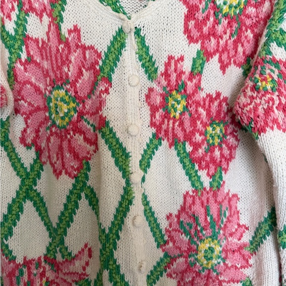 Vintage Lilly Pulitzer 3D Raised  Floral Knit Cardigan Sweater - Picture 3 of 9